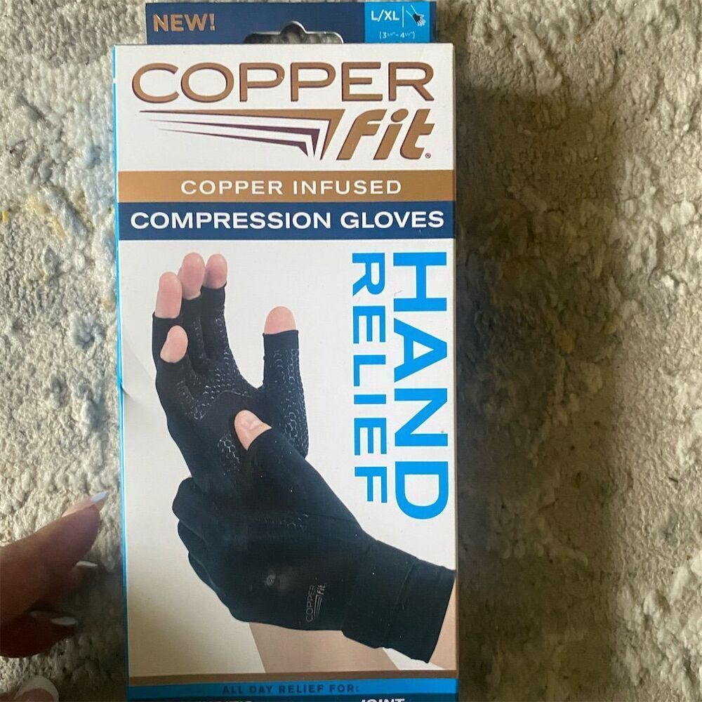 Copper Fit Hand Relief Compression Gloves Black Easy to Use Reusable